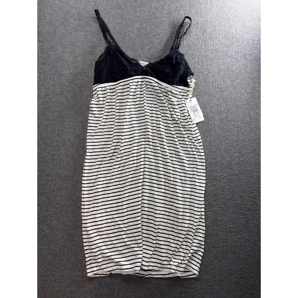 PJ Salvage Striped Lace Trim Chemise Nightgown Ivory Black Small RIBACE NWT